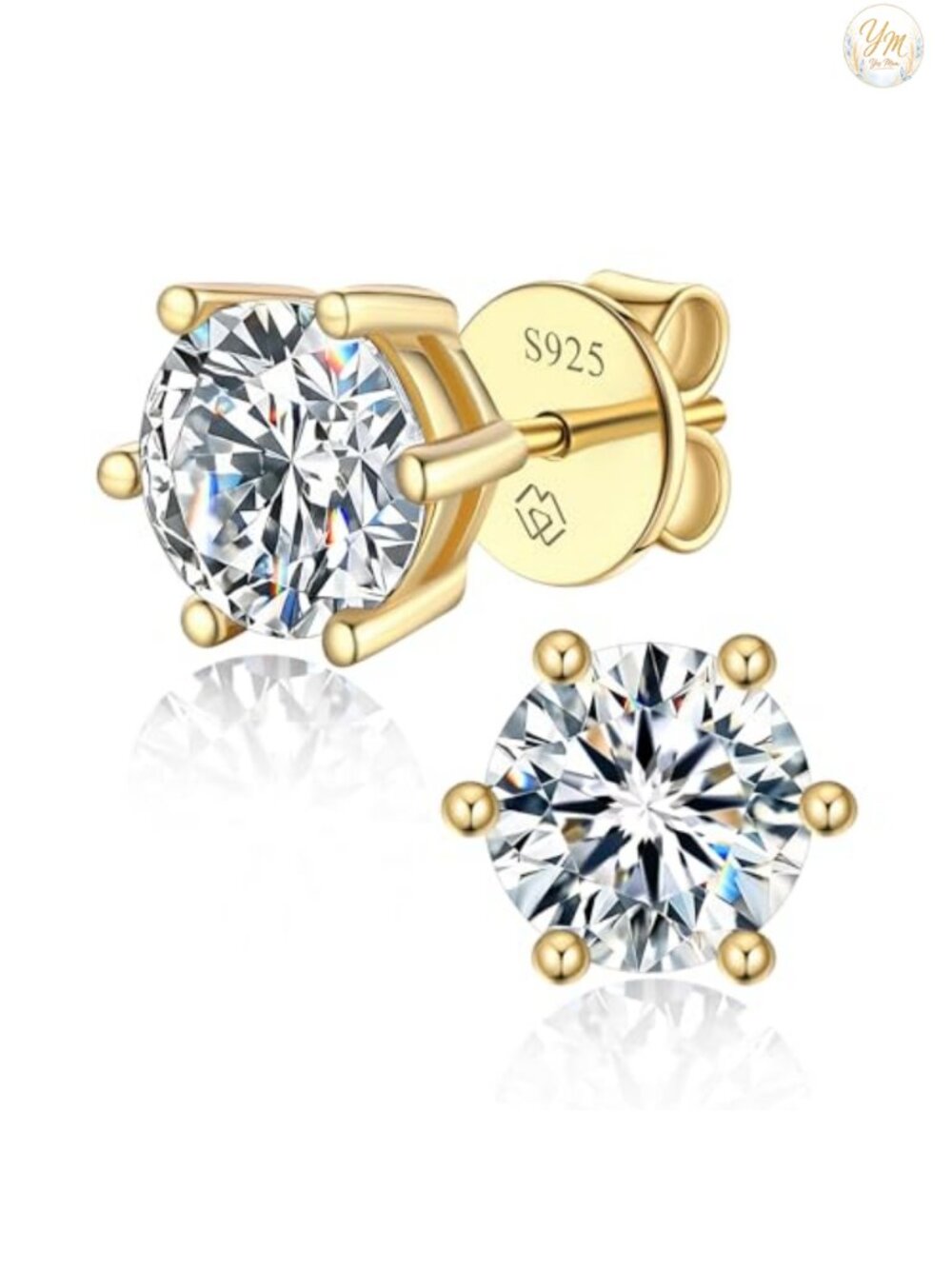 925 Sterling Silver Moissanite Stud Earrings Gold Plated Hypoallergenic Gift